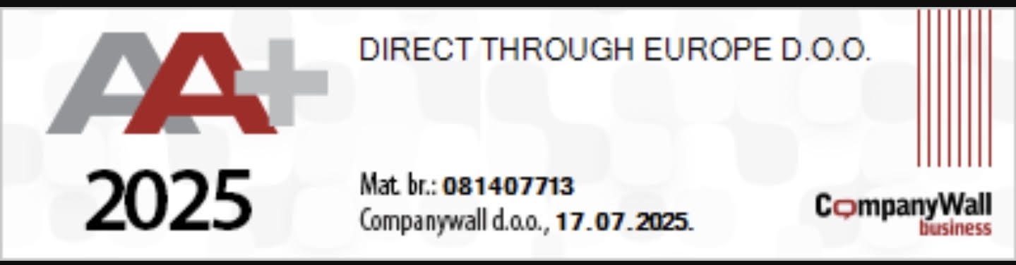 CompanyWall AA+ certifikat boniteta 2025 — DIRECT THROUGH EUROPE d.o.o.